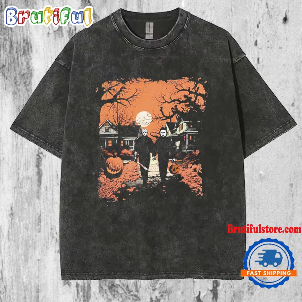 Michael Myers & Jason Voorhees Halloween Mineral Wash T Shirt