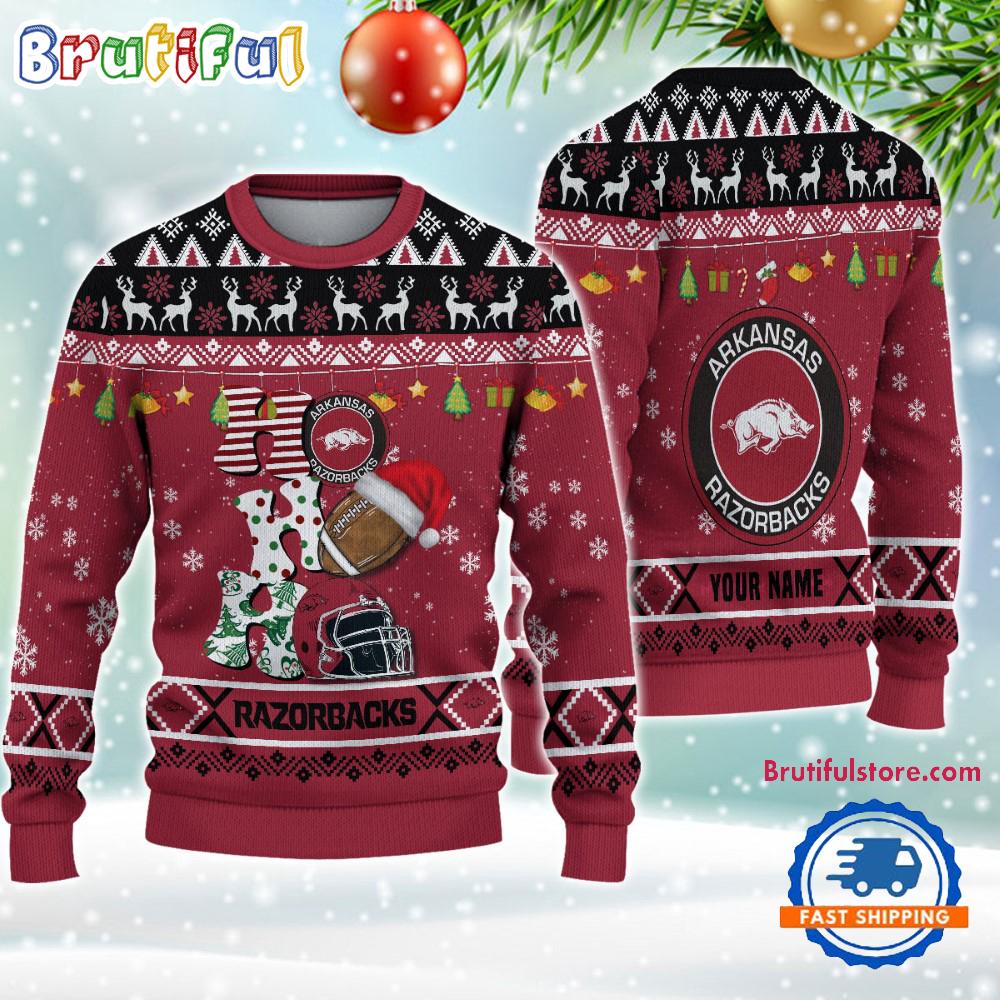 NCAA Arkansas Razorbacks Football HO HO HO Ugly Christmas Sweater