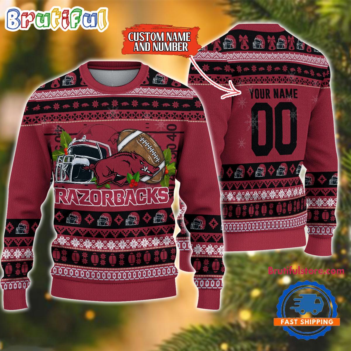 NCAA Arkansas Razorbacks Logo Team Football Custom Christmas Ugly Sweater