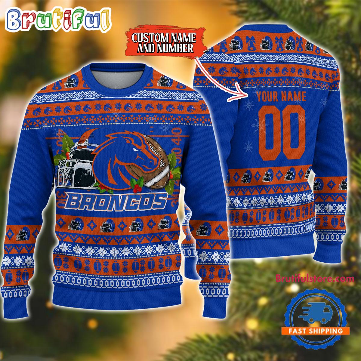 NCAA Boise State Broncos Logo Team Football Custom Christmas Ugly Sweater
