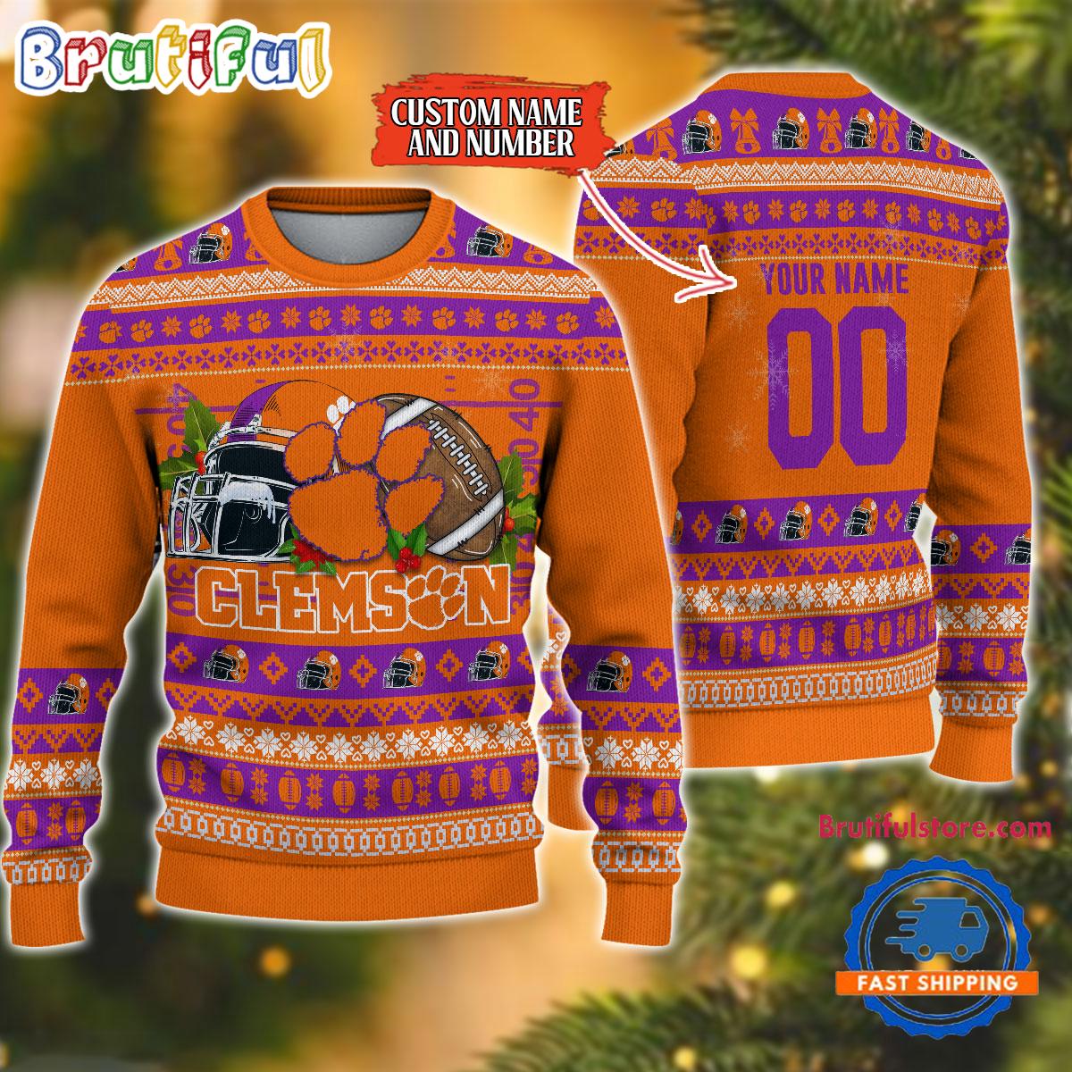 NCAA Clemson Tigers Logo Team Football Custom Christmas Ugly Sweater