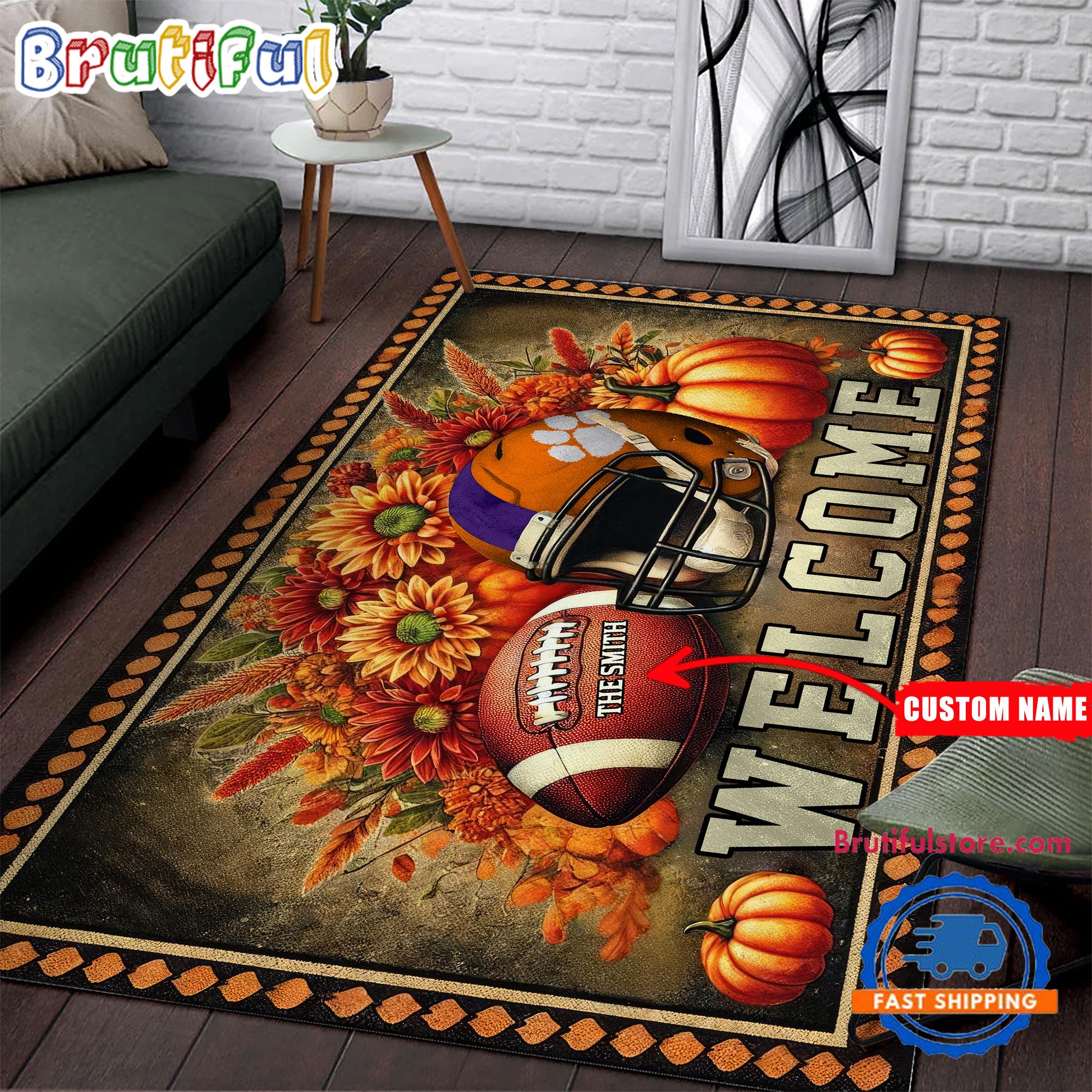NCAA Clemson Tigers Pumpkin Flower Football Halloween Rectangle Rug