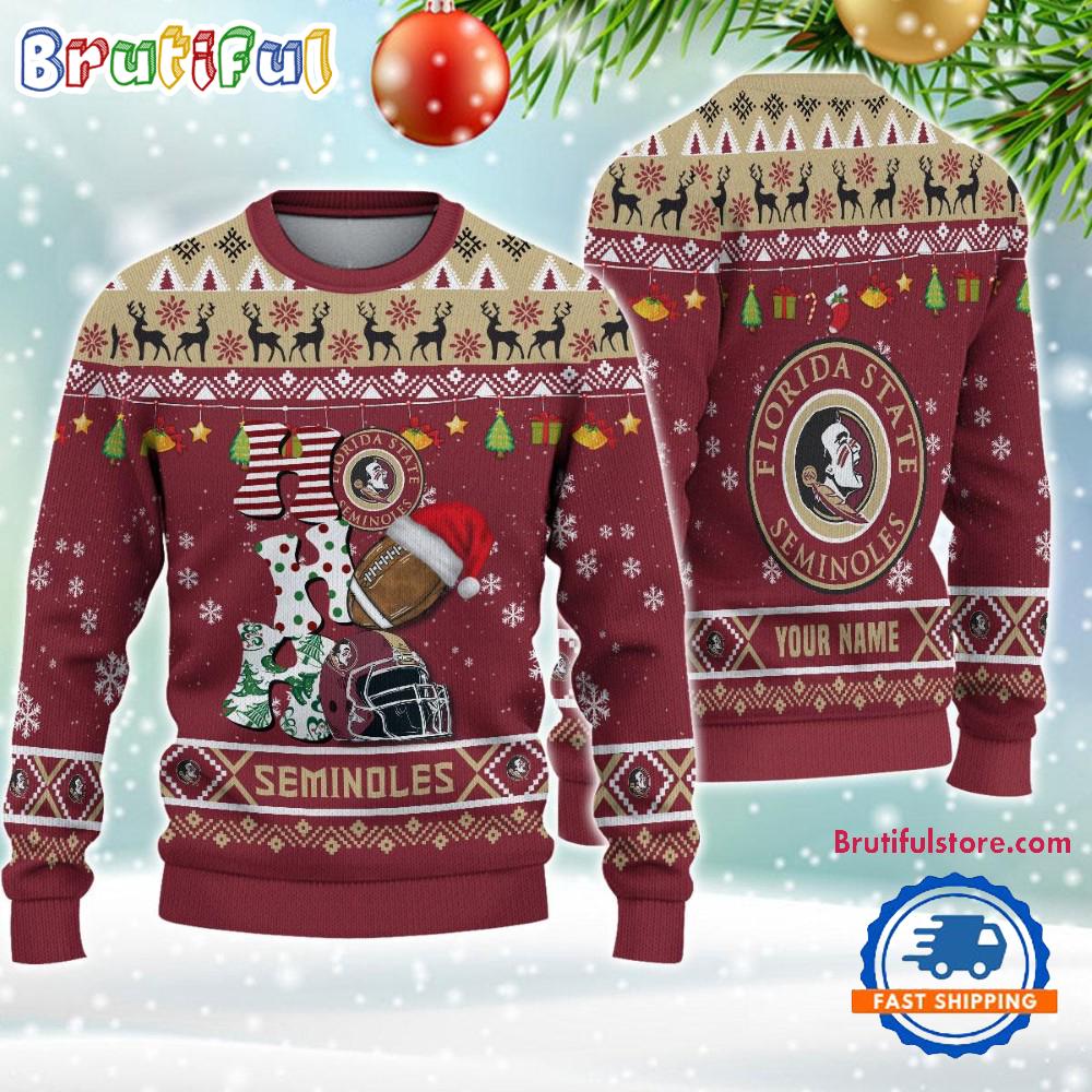NCAA Florida State Seminoles Football HO HO HO Ugly Christmas Sweater