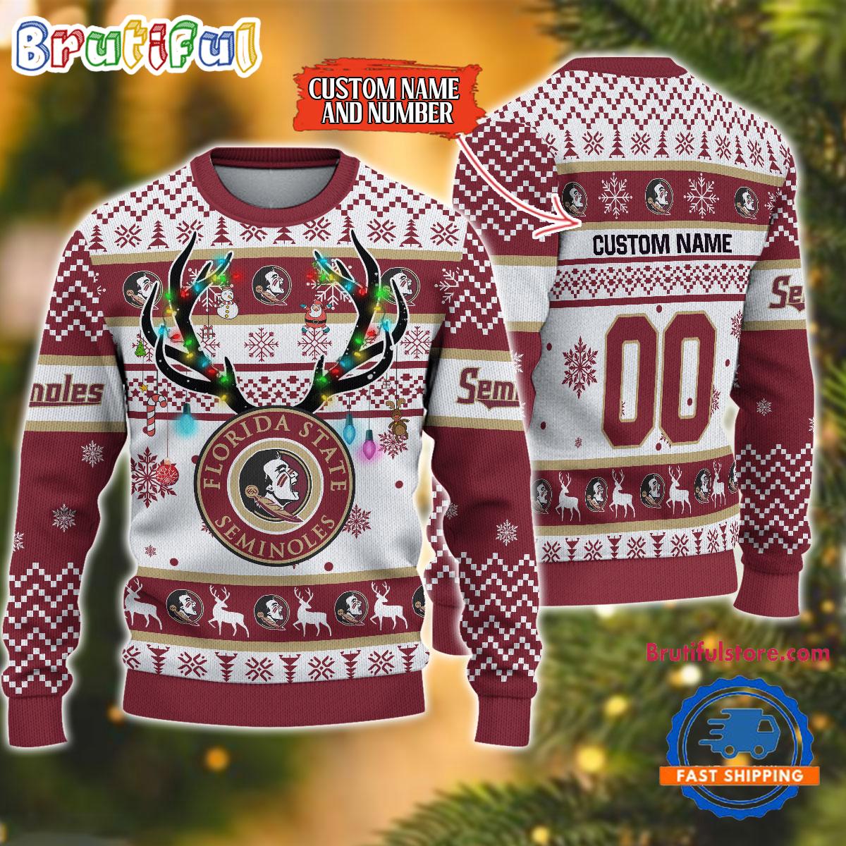 NCAA Florida State Seminoles Special Reindeer Light Ugly Christmas Sweater