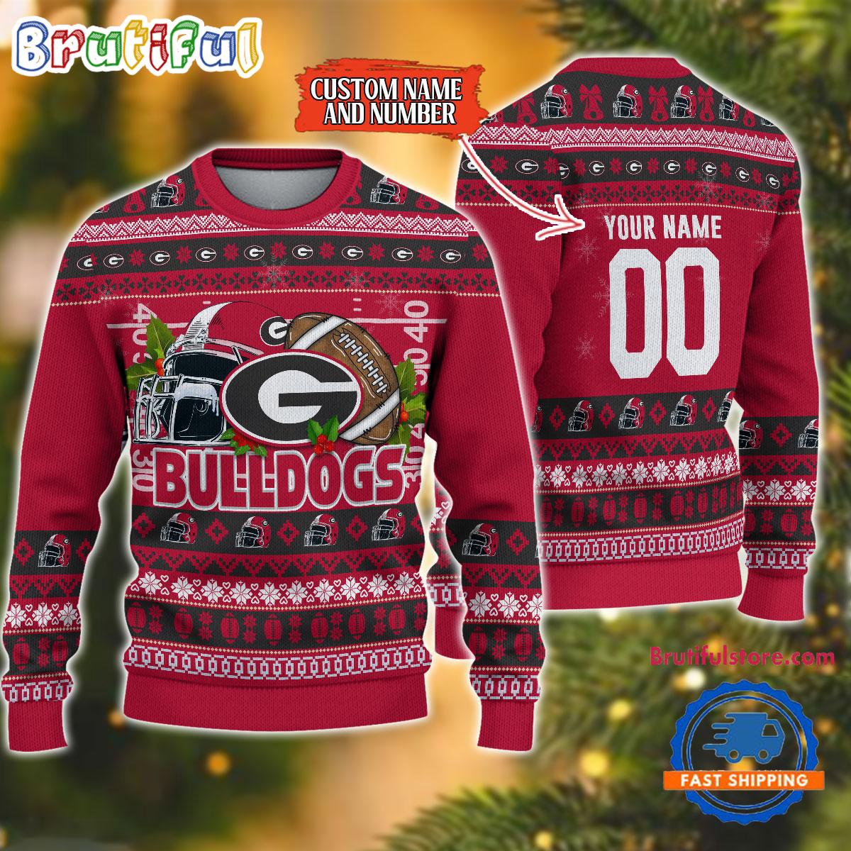 NCAA Georgia Bulldogs Logo Team Football Custom Christmas Ugly Sweater