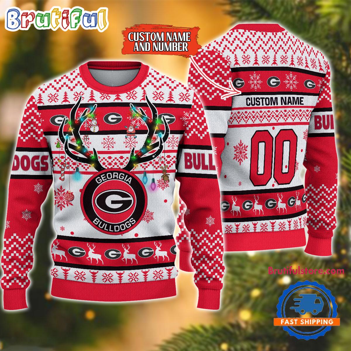 NCAA Georgia Bulldogs Special Reindeer Light Ugly Christmas Sweater