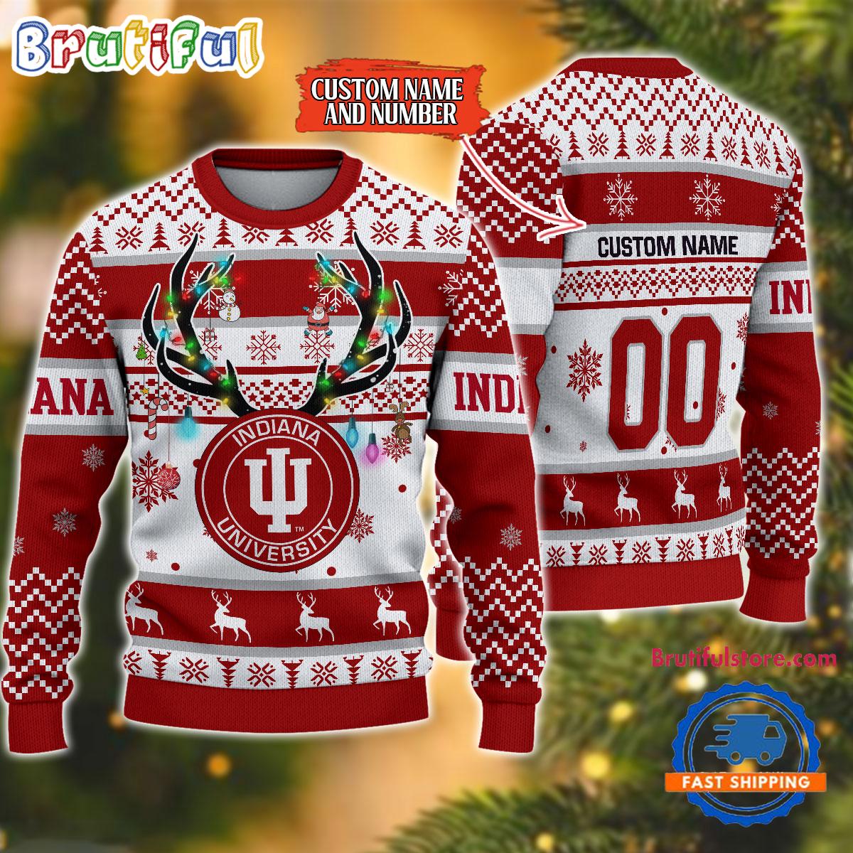 NCAA Indiana Hoosiers Special Reindeer Light Ugly Christmas Sweater
