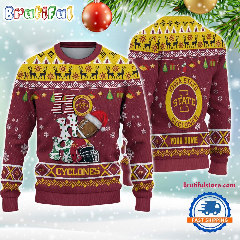 NCAA Iowa State Cyclones Football HO HO HO Ugly Christmas Sweater