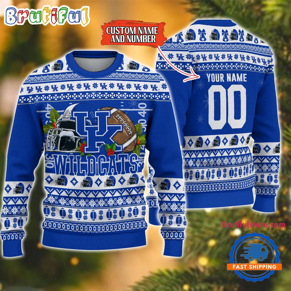 NCAA Kentucky Wildcats Logo Team Football Custom Christmas Ugly Sweater