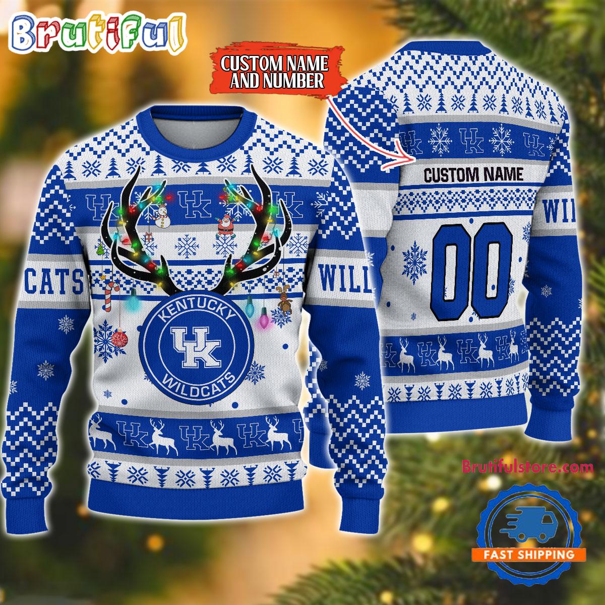 NCAA Kentucky Wildcats Special Reindeer Light Ugly Christmas Sweater