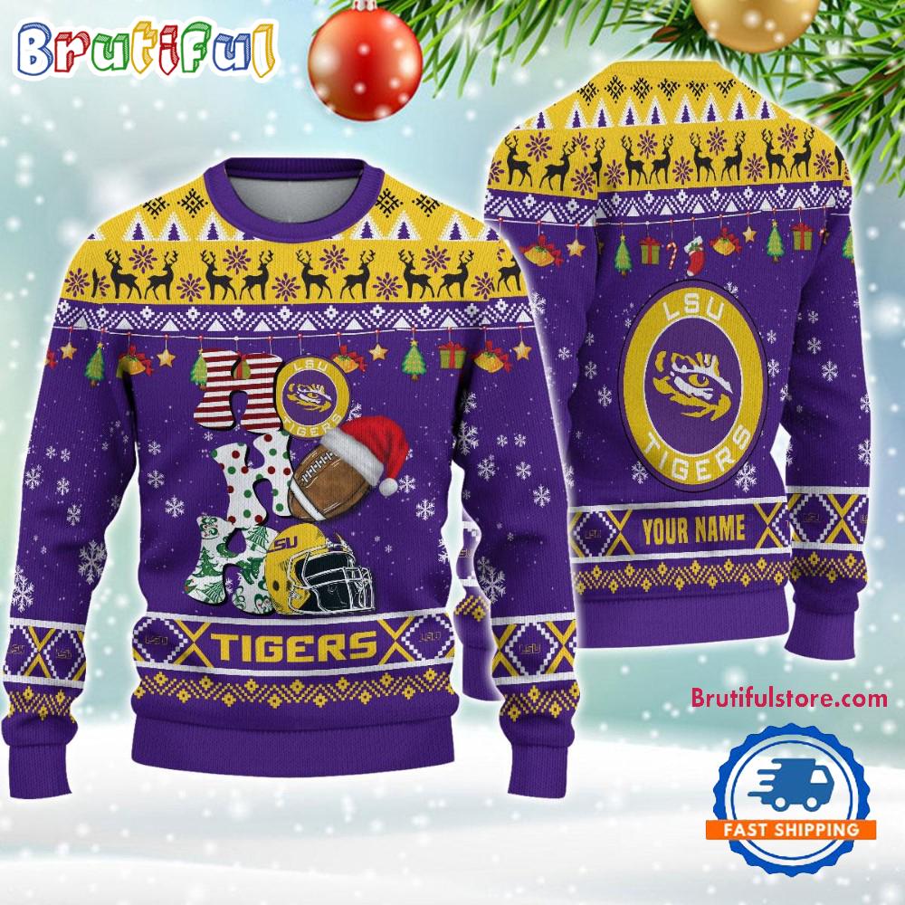 NCAA LSU Tigers Football HO HO HO Ugly Christmas Sweater