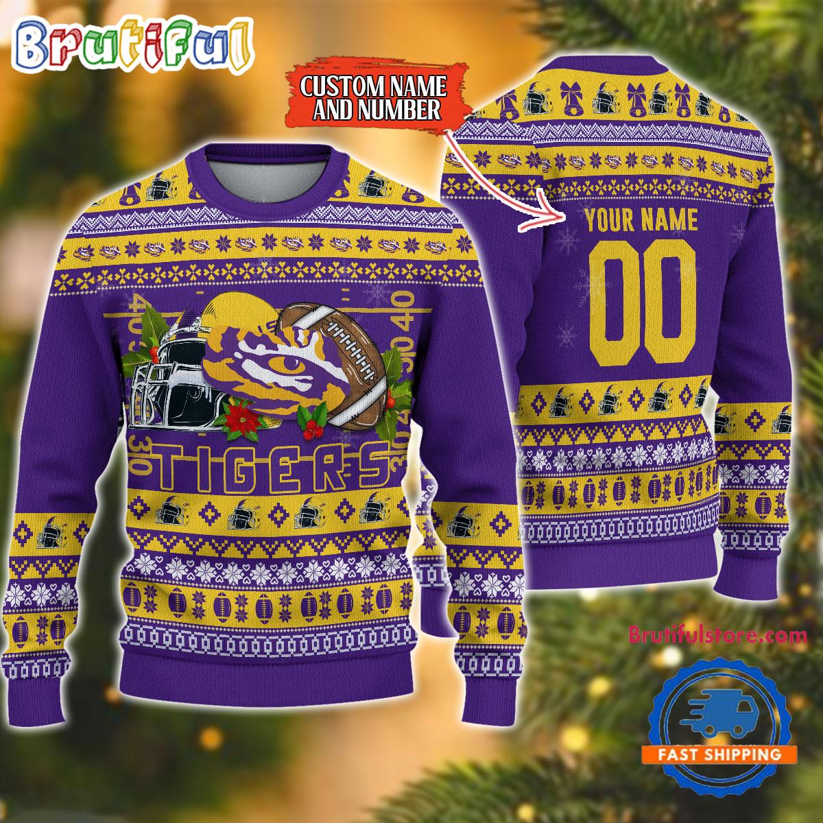 NCAA LSU Tigers Logo Team Football Custom Christmas Ugly Sweater