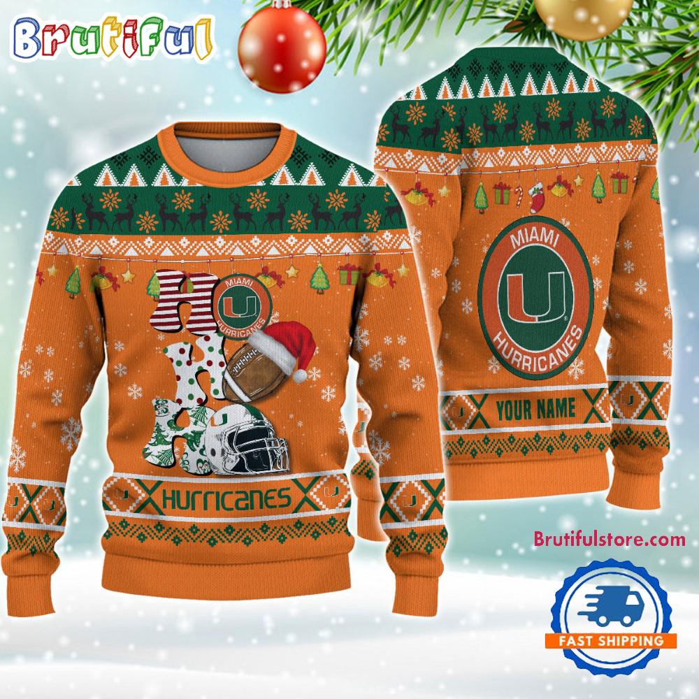 NCAA Miami Hurricanes Football HO HO HO Ugly Christmas Sweater