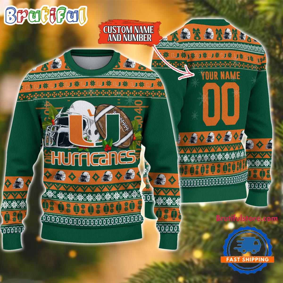 NCAA Miami Hurricanes Logo Team Football Custom Christmas Ugly Sweater