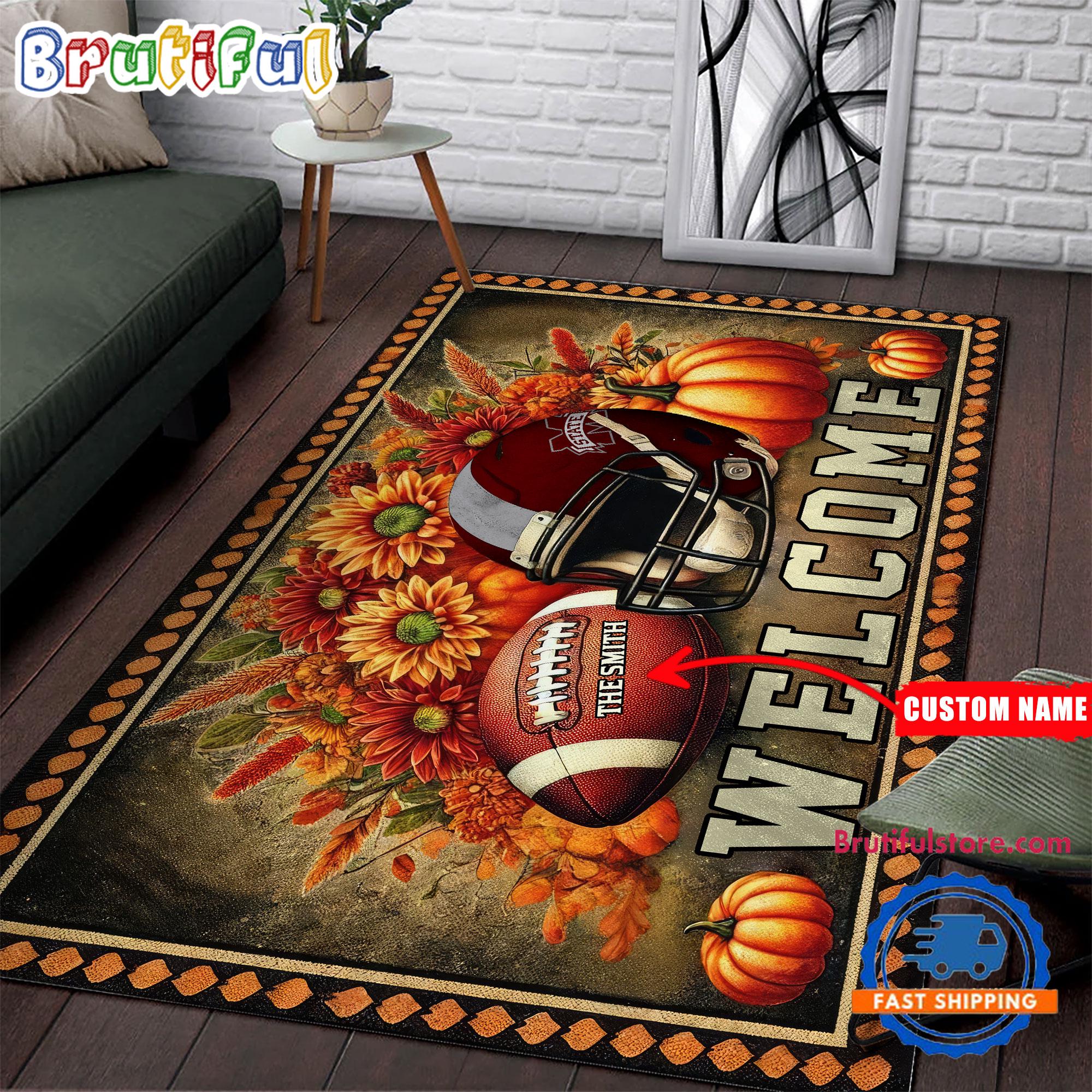 NCAA Mississippi State Bulldogs Pumpkin Flower Football Halloween Rectangle Rug