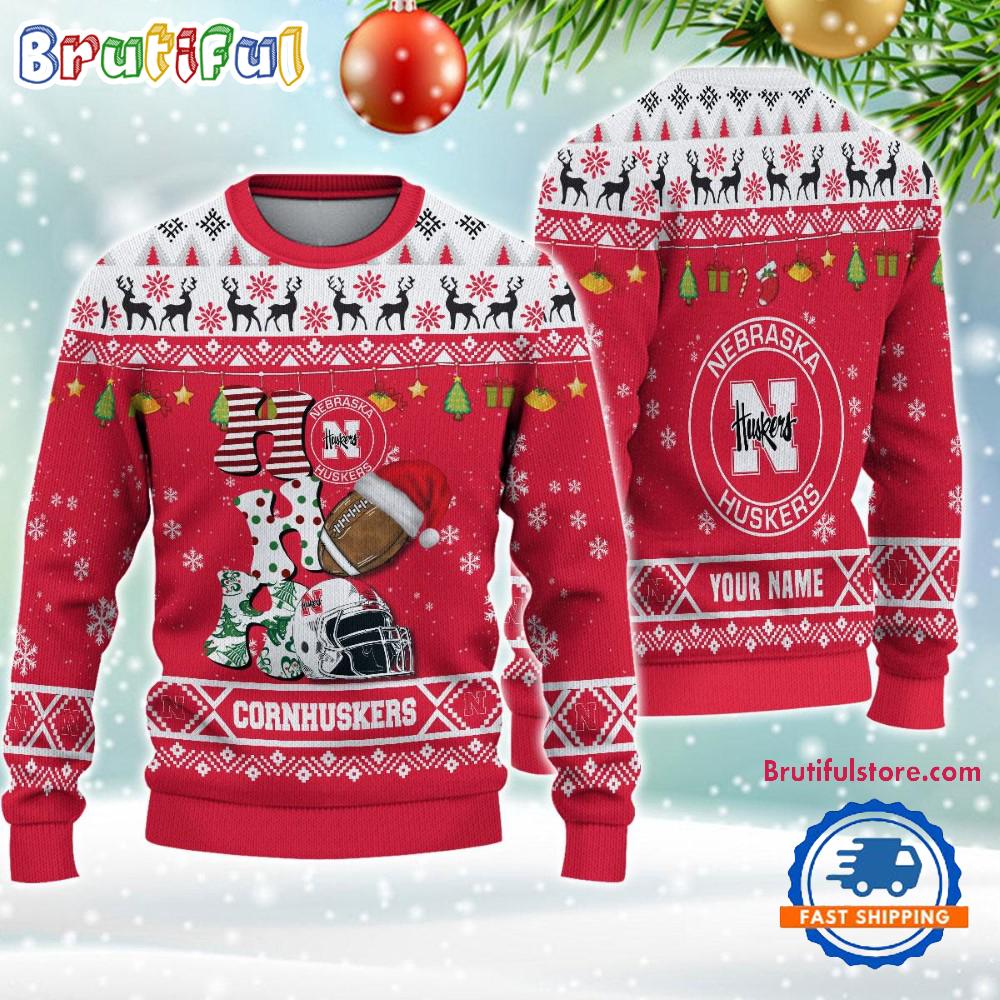 NCAA Nebraska Cornhuskers Football HO HO HO Ugly Christmas Sweater