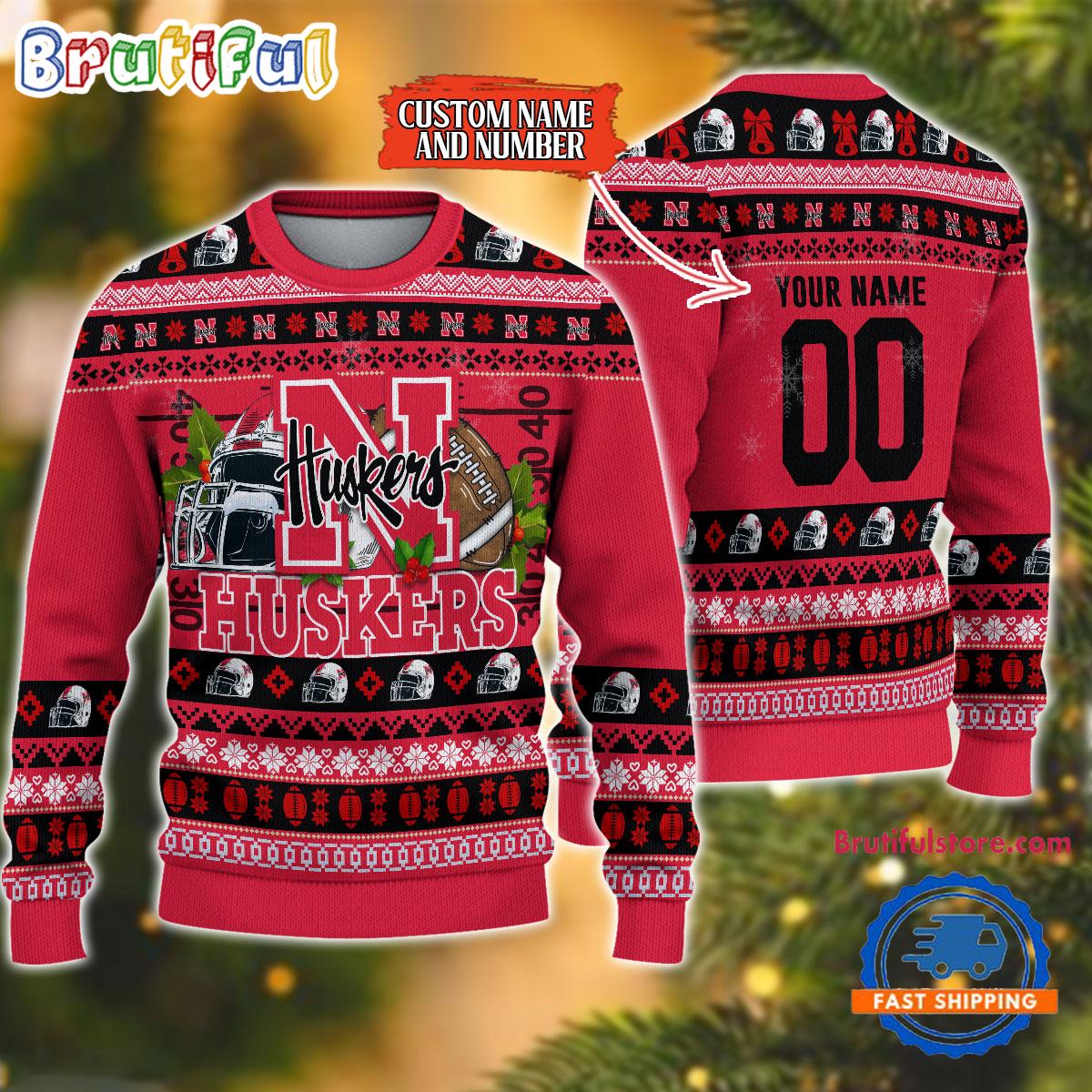 NCAA Nebraska Cornhuskers Logo Team Football Custom Christmas Ugly Sweater