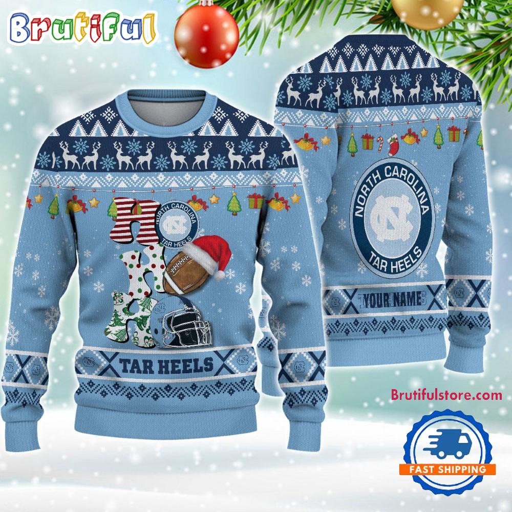 NCAA North Carolina Tar Heels Football HO HO HO Ugly Christmas Sweater