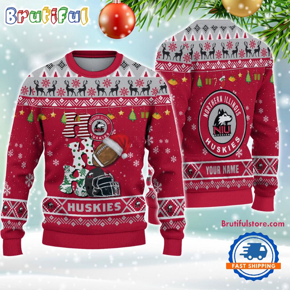 NCAA Northern Illinois Huskies Football HO HO HO Ugly Christmas Sweater