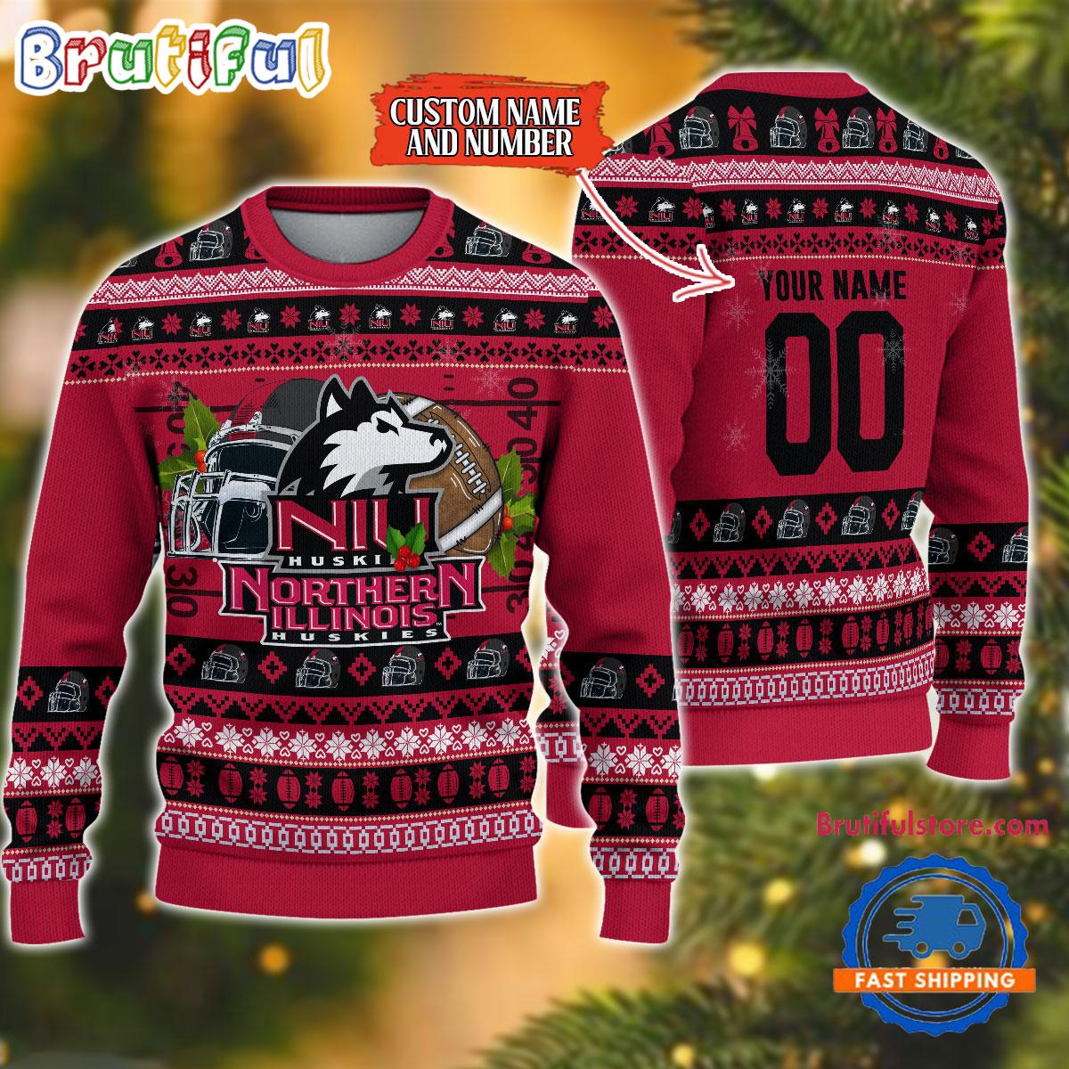 NCAA Northern Illinois Huskies Logo Team Football Custom Christmas Ugly Sweater