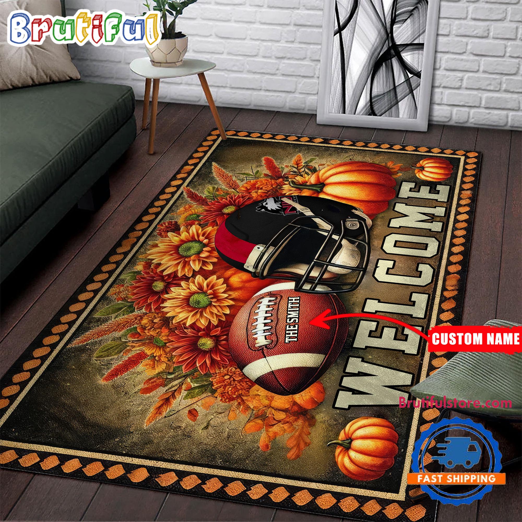 NCAA Northern Illinois Huskies Pumpkin Flower Football Halloween Rectangle Rug