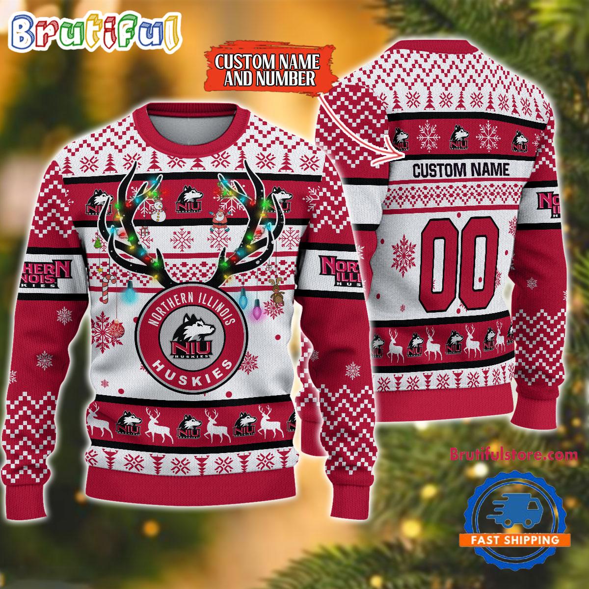 NCAA Northern Illinois Huskies Special Reindeer Light Ugly Christmas Sweater