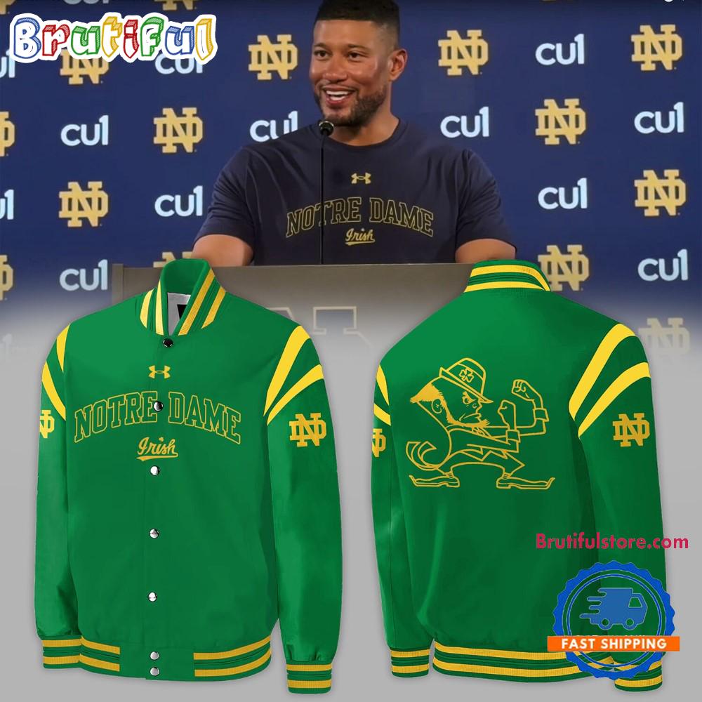 NCAA Notre Dame Fighting Irish Coach Marcus Freeman Green Baseball Jacket