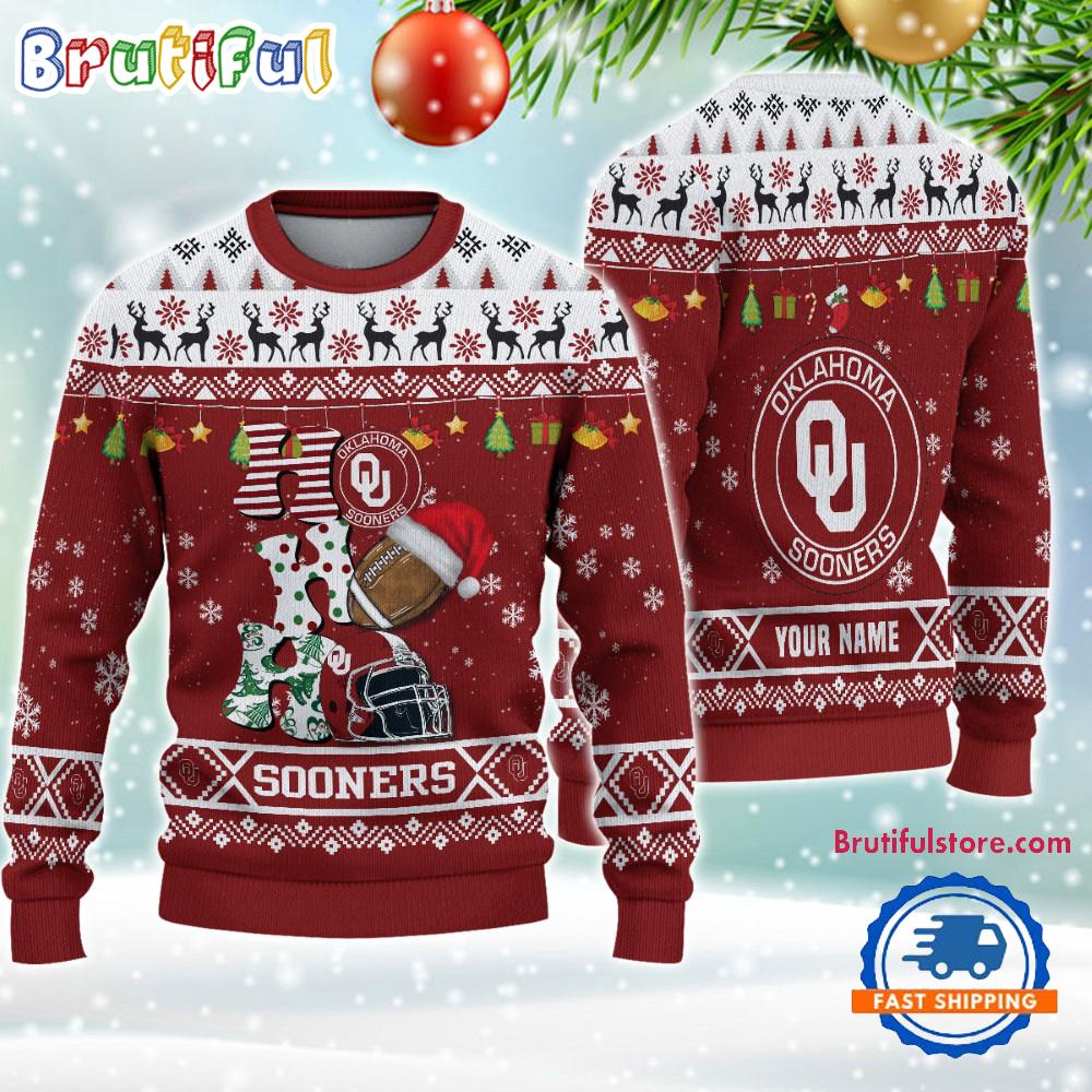 NCAA Oklahoma Sooners Football HO HO HO Ugly Christmas Sweater