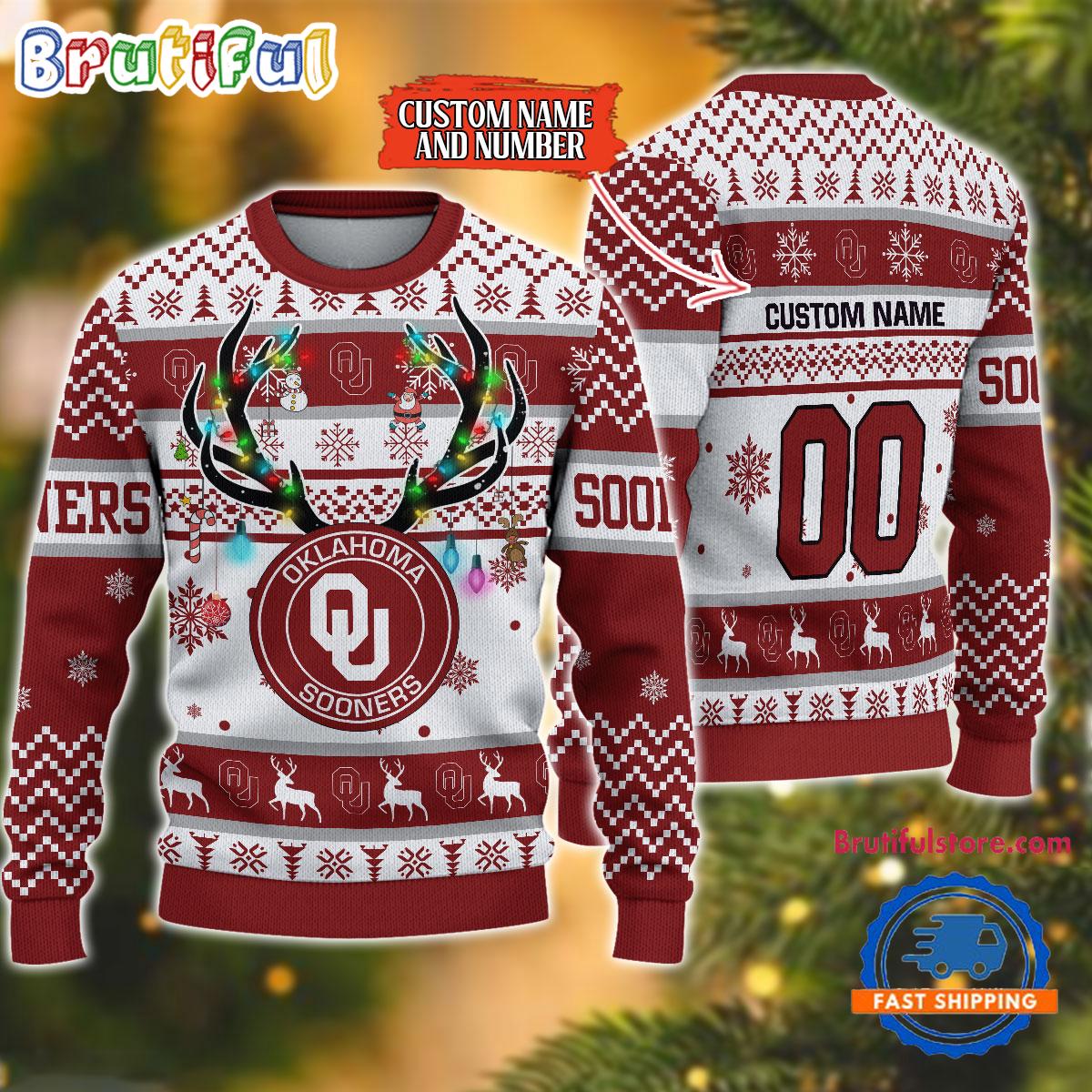 NCAA Oklahoma Sooners Special Reindeer Light Ugly Christmas Sweater