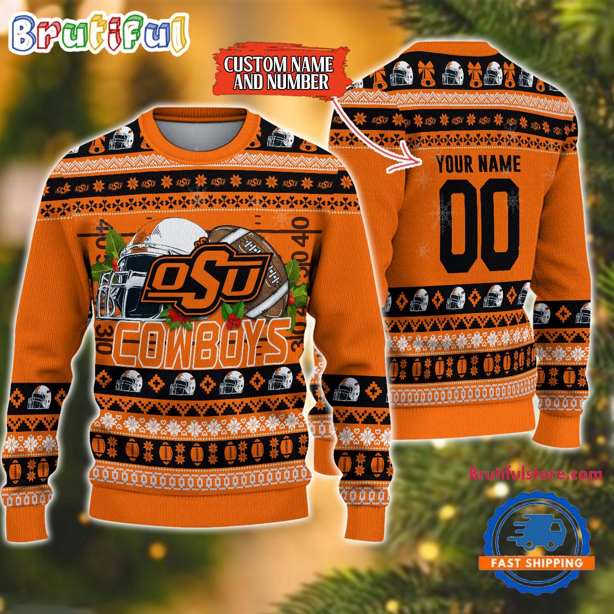 NCAA Oklahoma State Cowboys Logo Team Football Custom Christmas Ugly Sweater