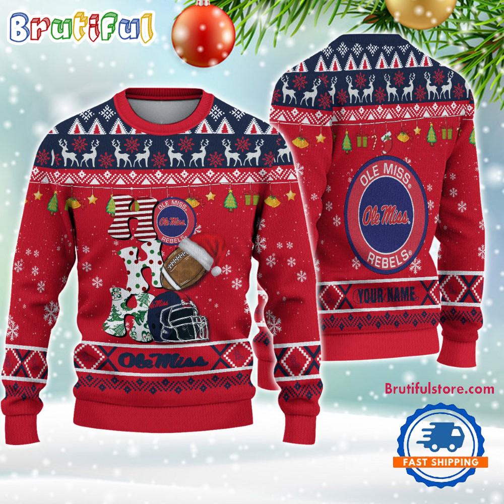 NCAA Ole Miss Rebels Football HO HO HO Ugly Christmas Sweater