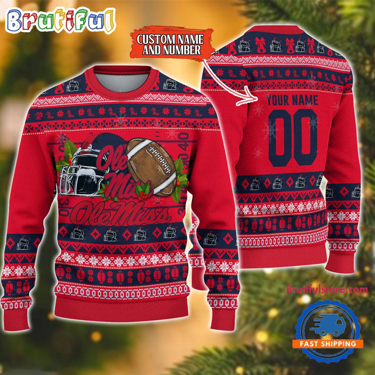 NCAA Ole Miss Rebels Logo Team Football Custom Christmas Ugly Sweater