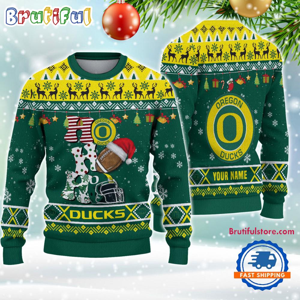 NCAA Oregon Ducks Football HO HO HO Ugly Christmas Sweater