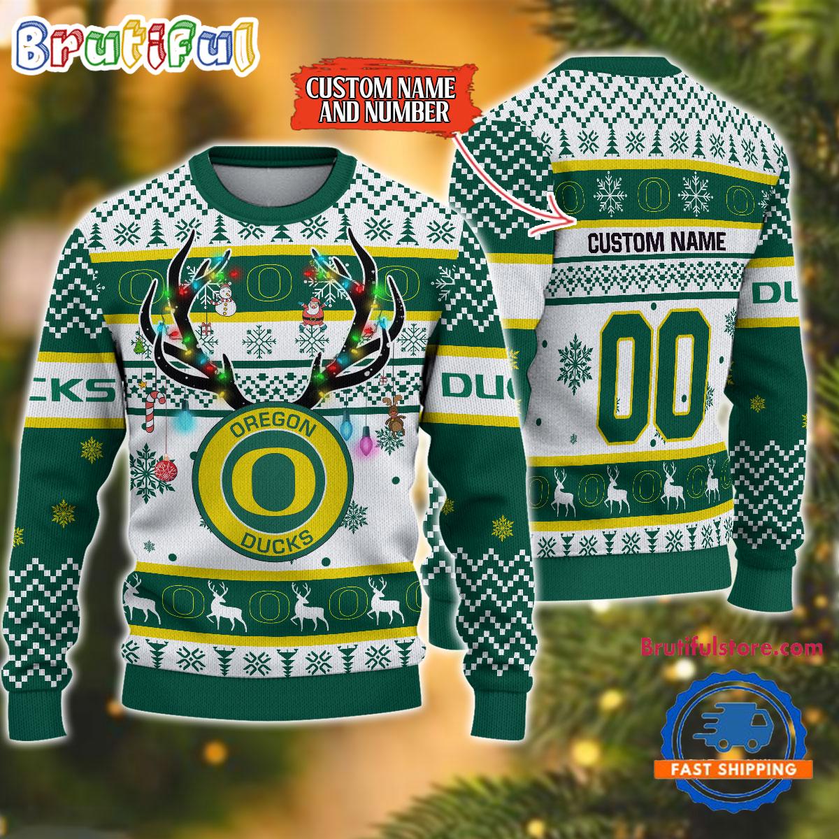 NCAA Oregon Ducks Special Reindeer Light Ugly Christmas Sweater