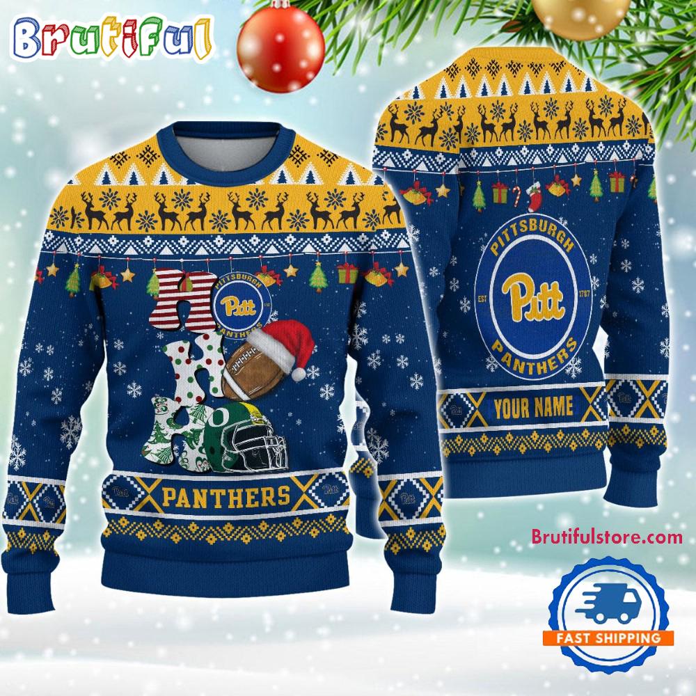 NCAA Pittsburgh Panthers Football HO HO HO Ugly Christmas Sweater