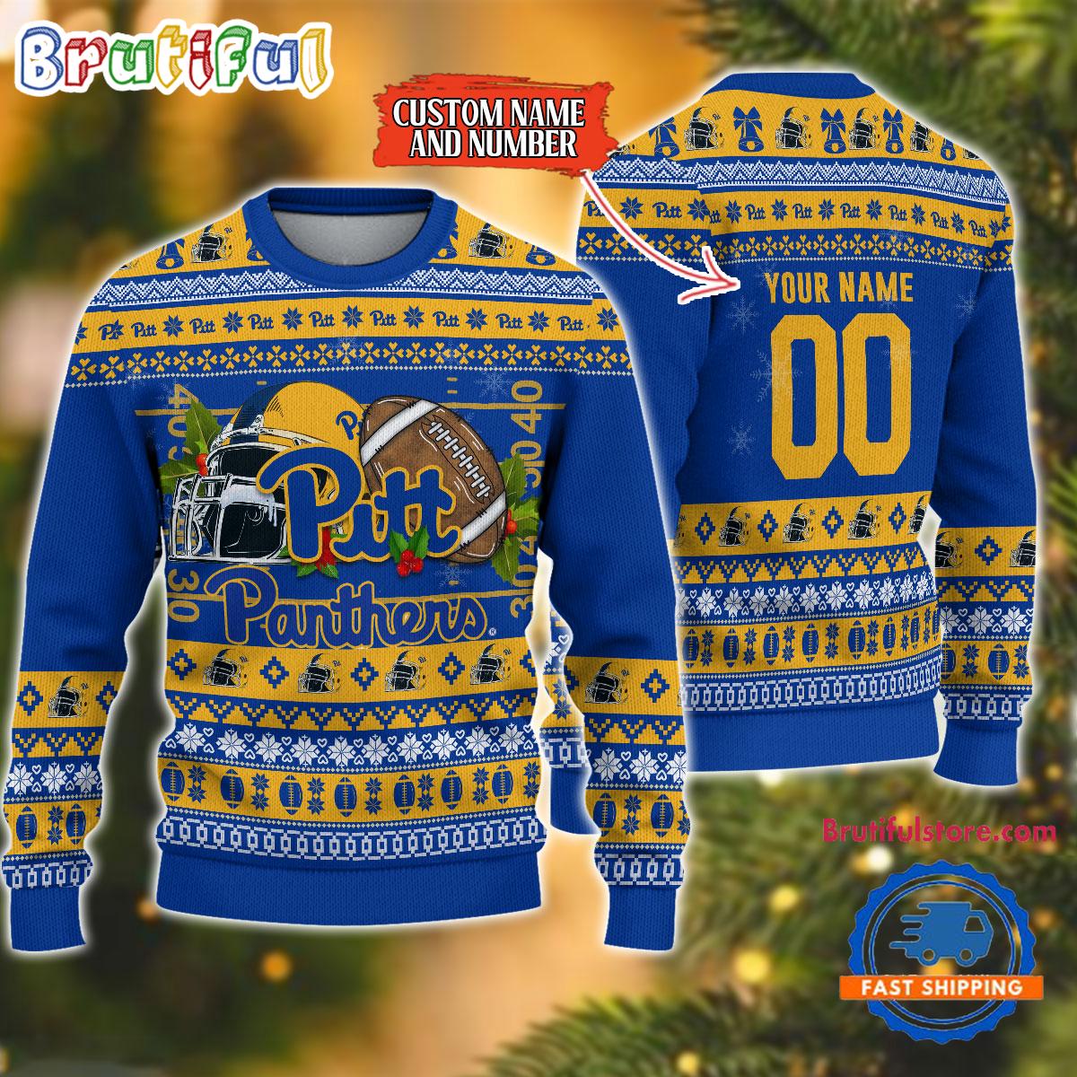 NCAA Pittsburgh Panthers Logo Team Football Custom Christmas Ugly Sweater