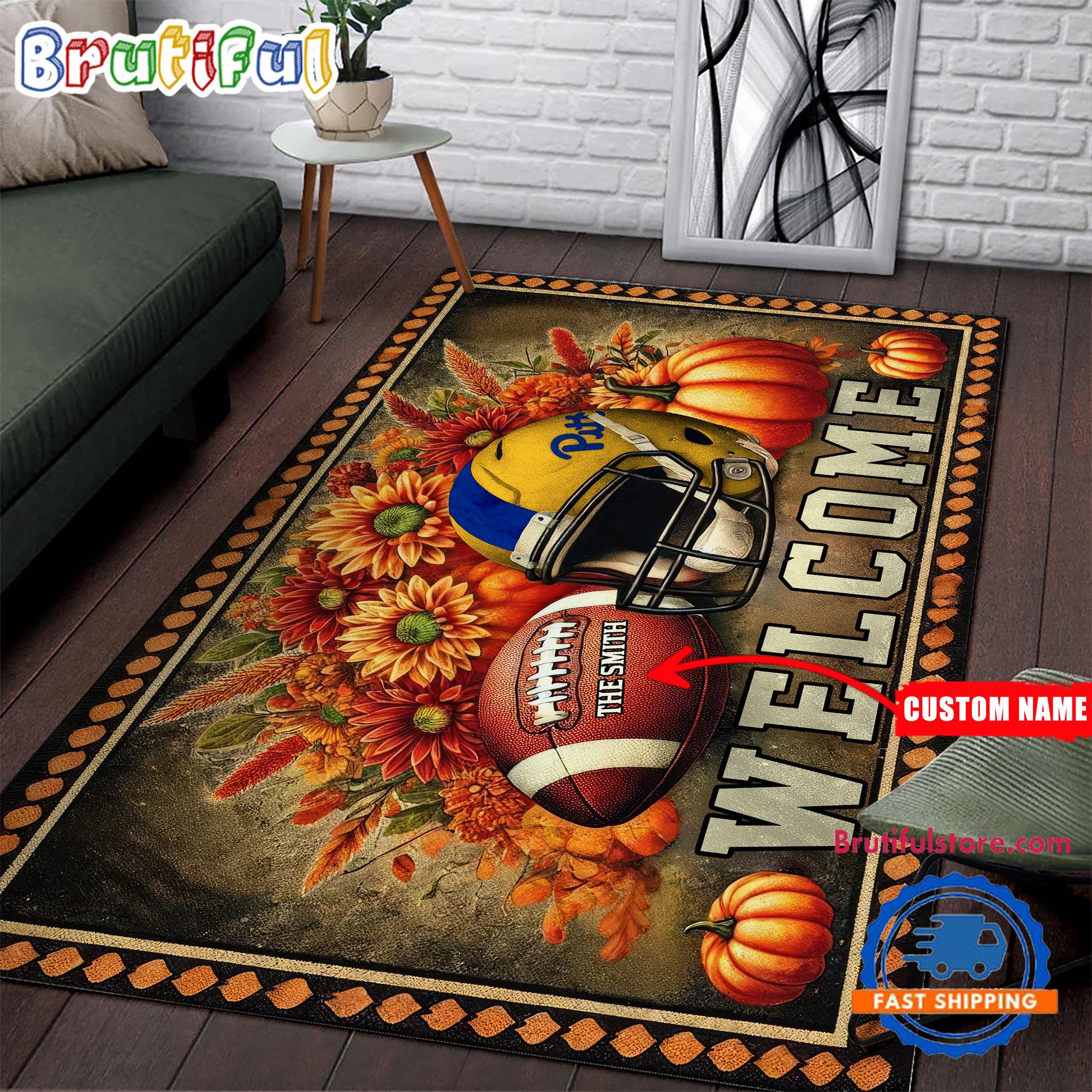 NCAA Pittsburgh Panthers Pumpkin Flower Football Halloween Rectangle Rug