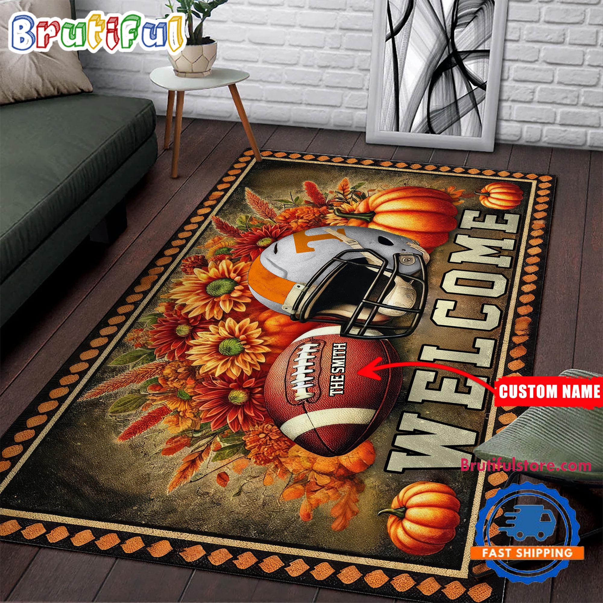 NCAA Tennessee Volunteers Pumpkin Flower Football Halloween Rectangle Rug