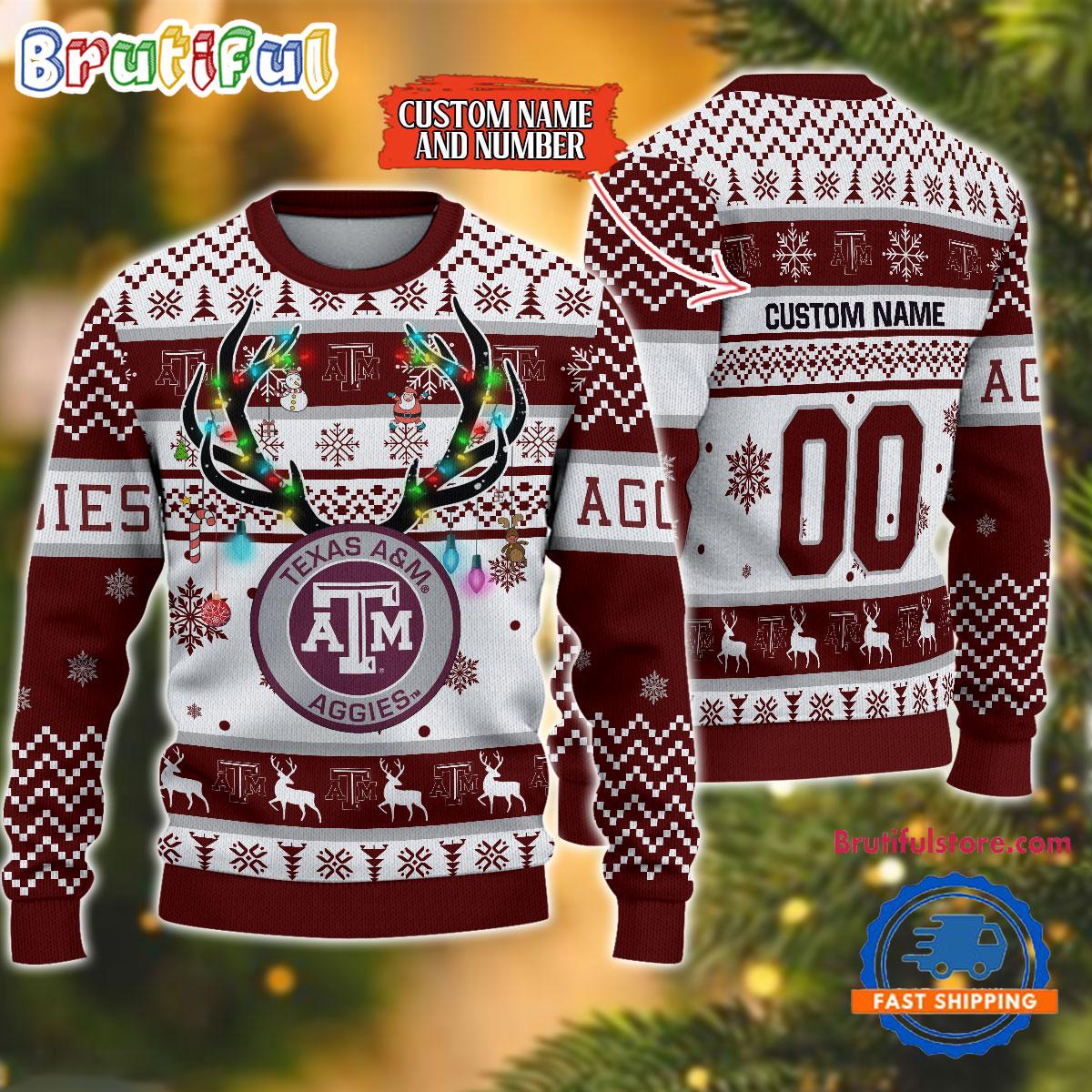 NCAA Texas A&ampM Aggies Special Reindeer Light Ugly Christmas Sweater