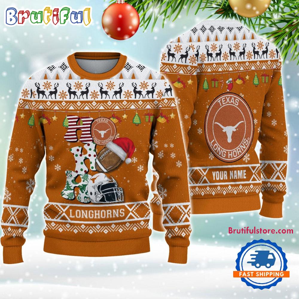 NCAA Texas Longhorns Football HO HO HO Ugly Christmas Sweater