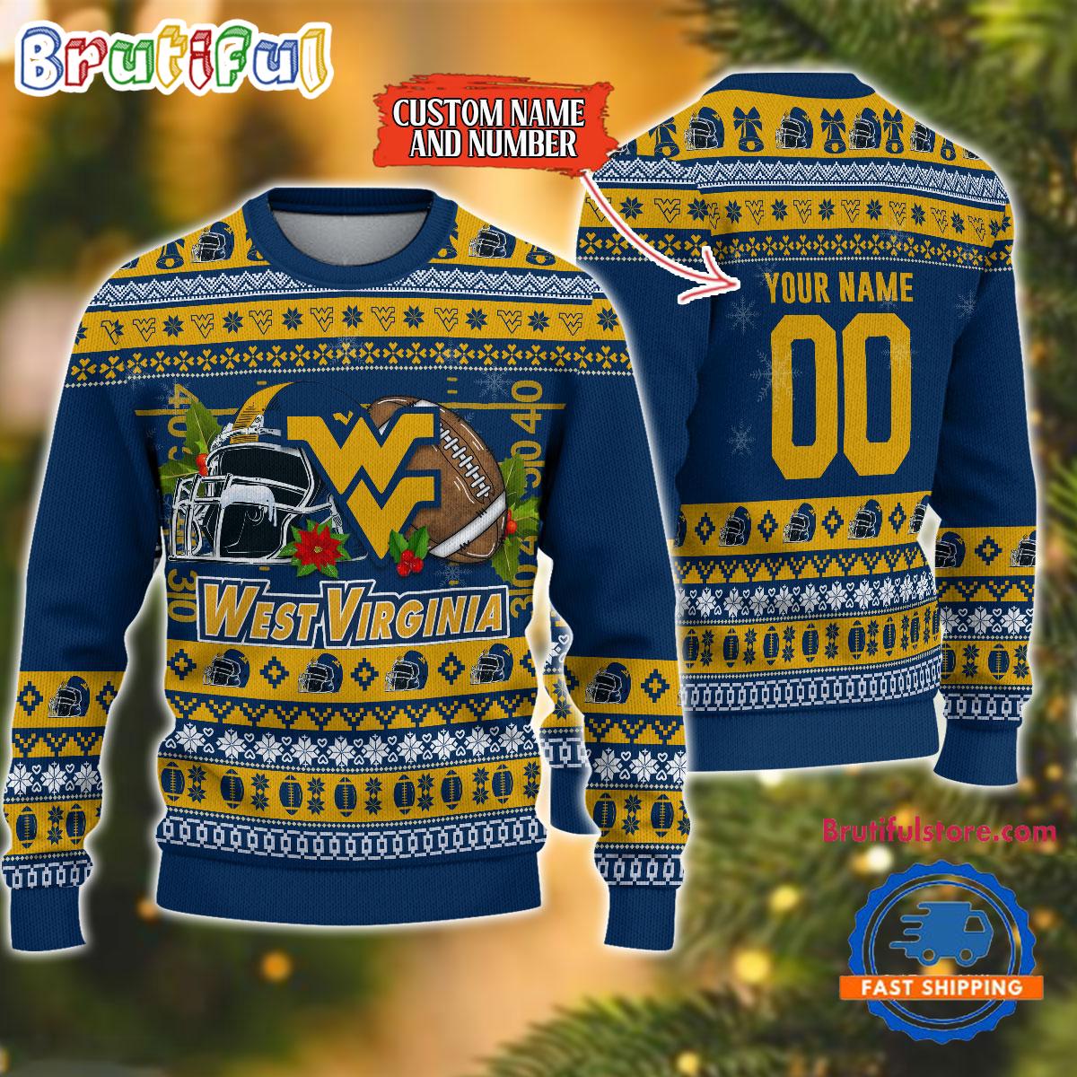 NCAA West Virginia Mountaineers Logo Team Football Custom Christmas Ugly Sweater