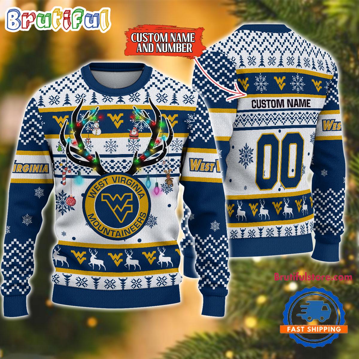 NCAA West Virginia Mountaineers Special Reindeer Light Ugly Christmas Sweater