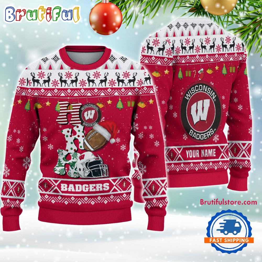 NCAA Wisconsin Badgers Football HO HO HO Ugly Christmas Sweater