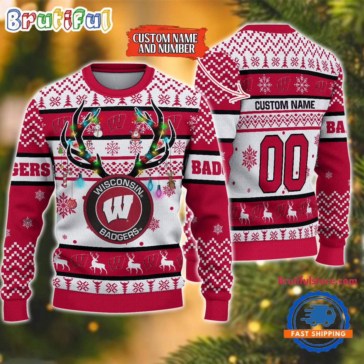 NCAA Wisconsin Badgers Special Reindeer Light Ugly Christmas Sweater