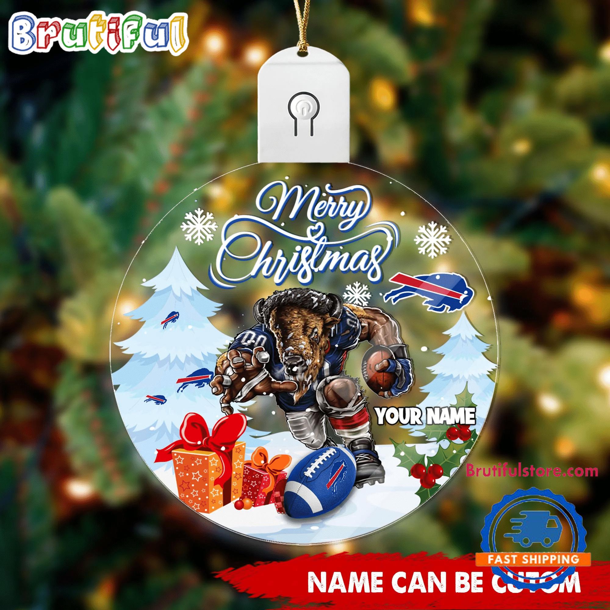NFL Buffalo Bills Football Mascot Merry Christmas Led Acrylic Ornament