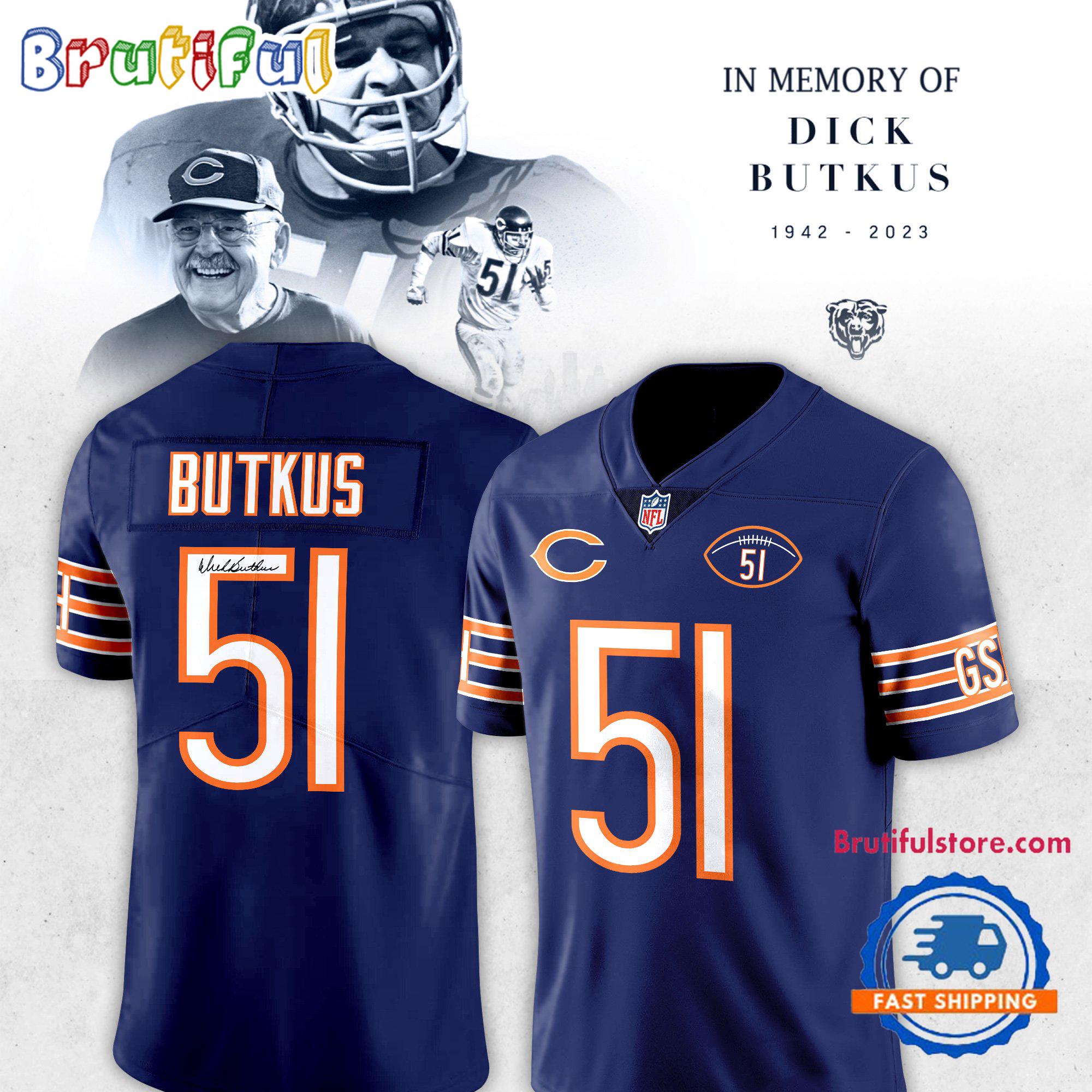 NFL Chicago Bears Dick Butkus 51 Navy Football Jersey Shirt