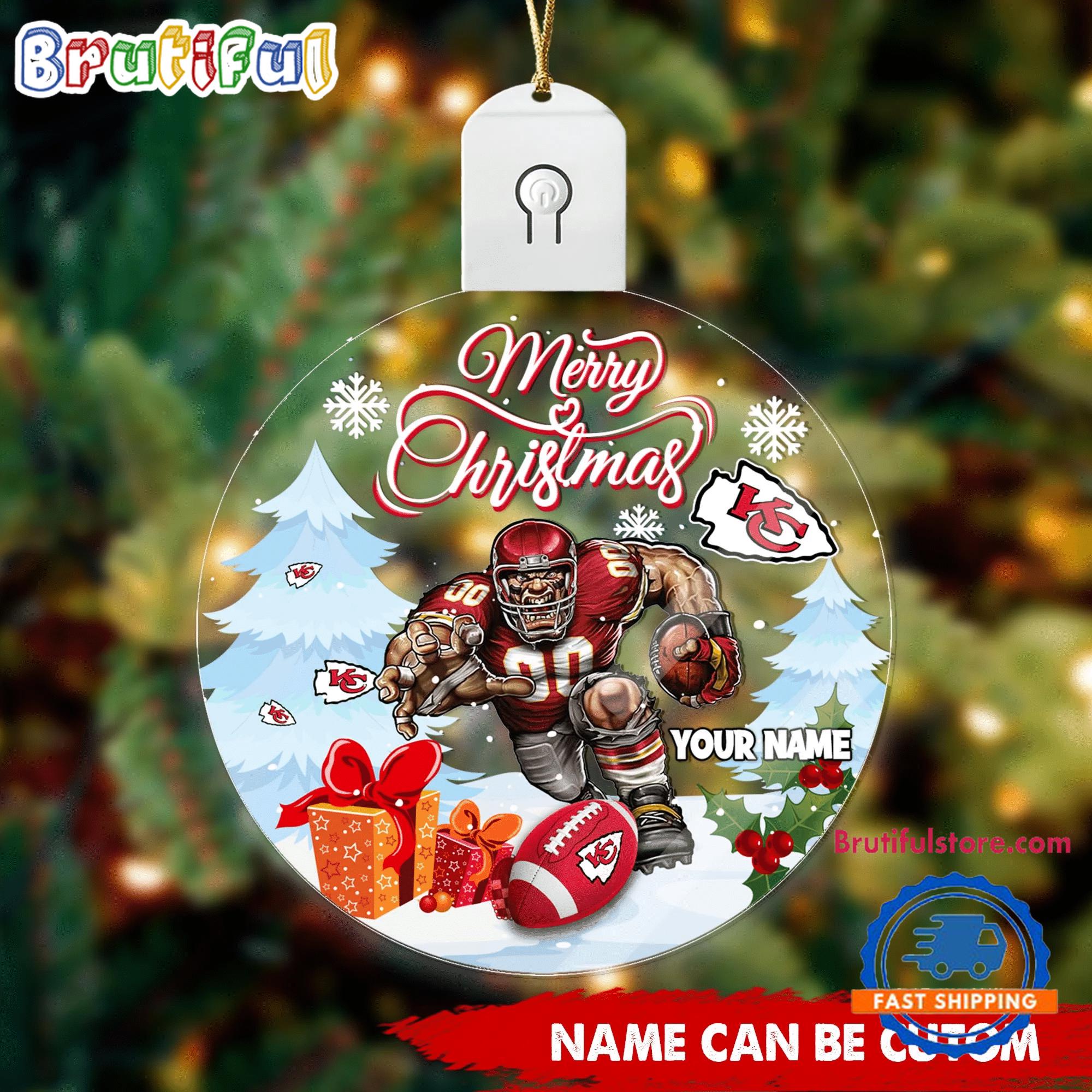 NFL Kansas City Chiefs Football Mascot Merry Christmas Led Acrylic Ornament