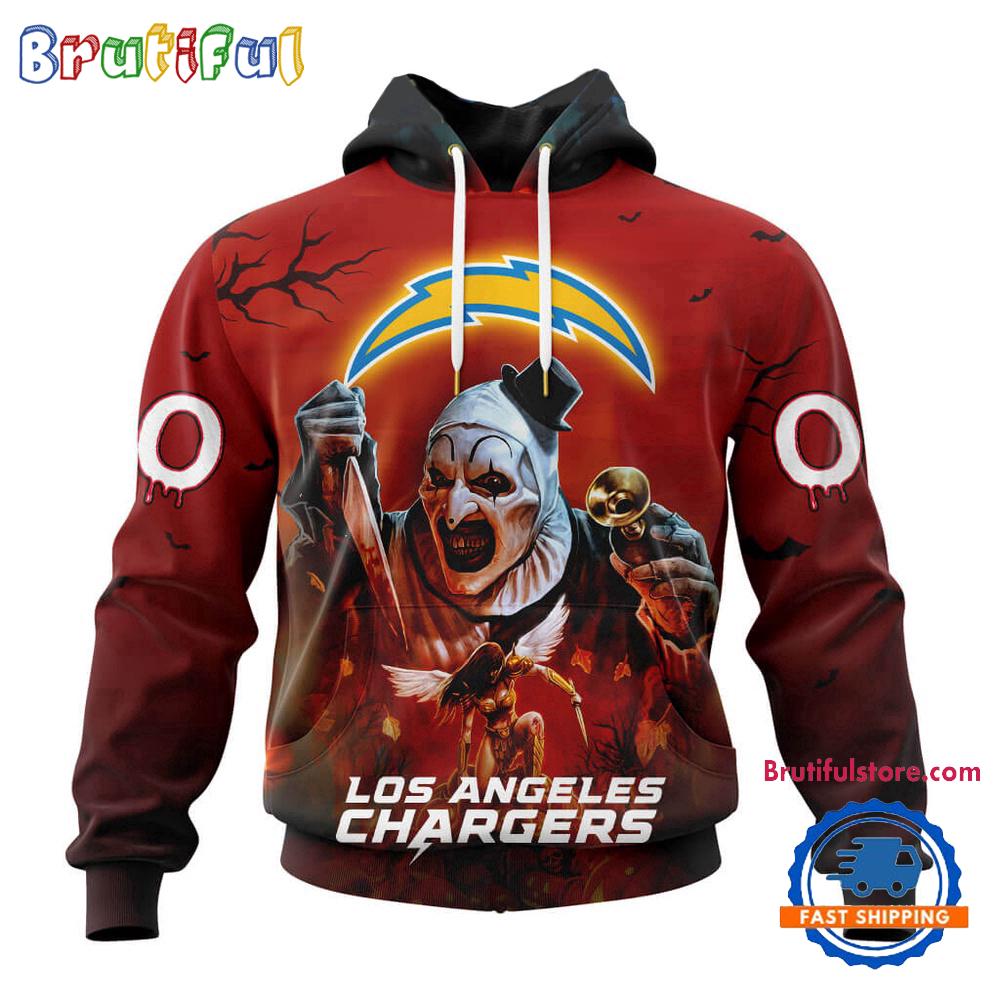 NFL Los Angeles Chargers Horror Terrifier Ghoulish Valak Halloween Football Hoodie