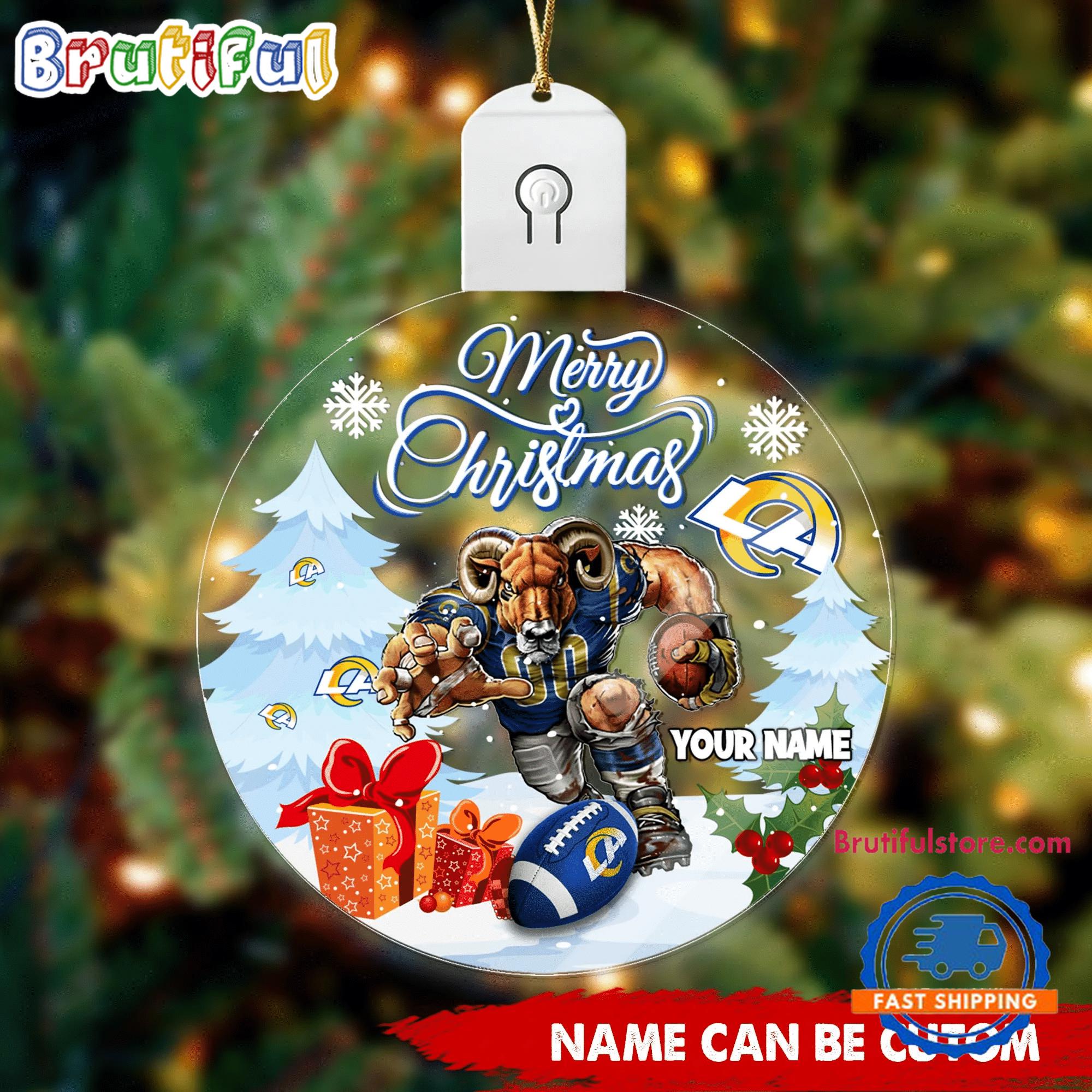 NFL Los Angeles Rams Football Mascot Merry Christmas Led Acrylic Ornament