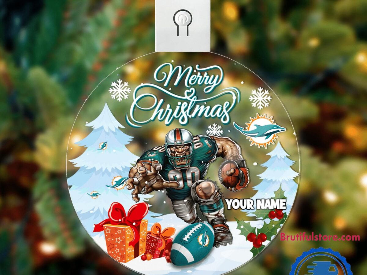 NFL Miami Dolphins Football Mascot Merry Christmas Led Acrylic